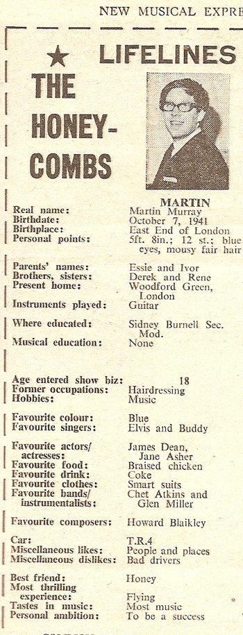 Cutting from New Musical Express August 28th 1964 showing information about Martin Murray.